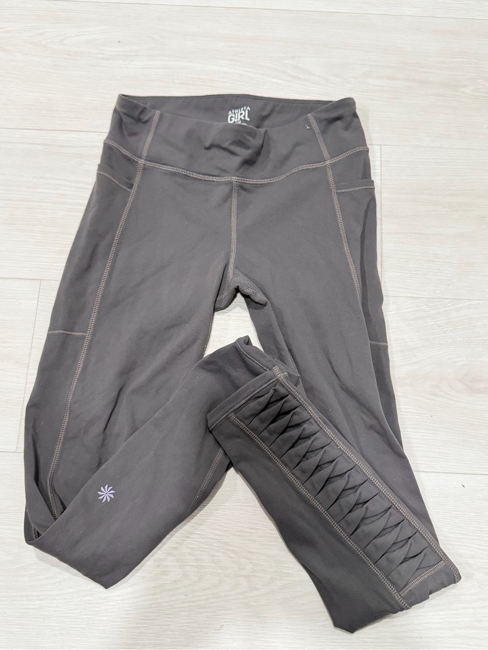 Athleta Girls Charcoal Gray Cropped Leggings with Side Lattice Detail